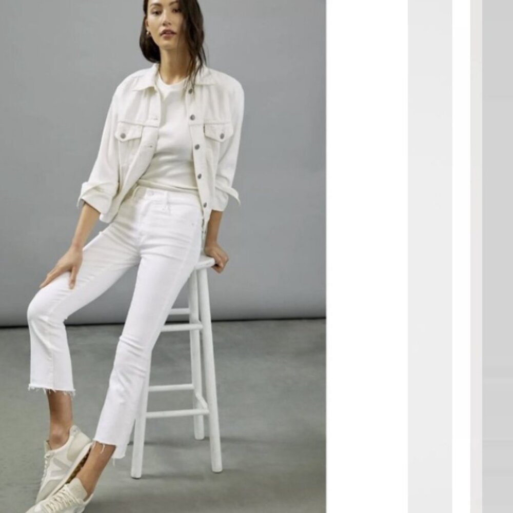 Mother Insider Crop Step Fray Glass Slipper Denim Jeans White 30